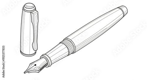 Elegant Fountain Pen with Cap - Classic Writing Instrument Illustration