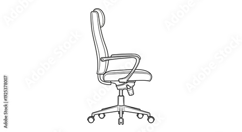 Ergonomic Office Chair with Headrest and Wheels, Modern Design, Black and White Line Drawing