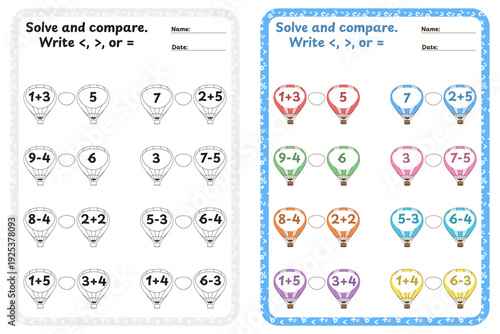 Addition and Subtraction Comparison Math Worksheet Bundle