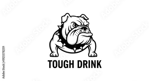 Aggressive Bulldog Mascot with Spiked Collar - Black and White Illustration