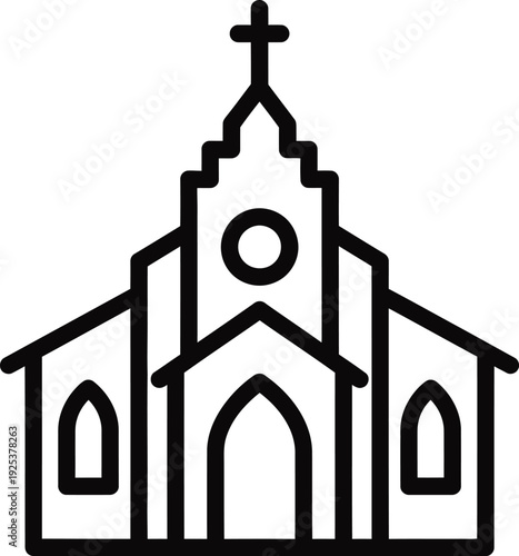 Simple line drawing of a christian church building