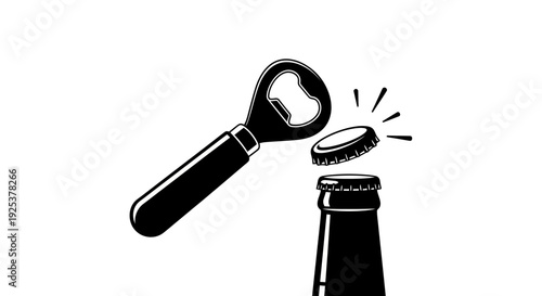 Bottle Opener Removing Beer Bottle Cap - Black and White Icon