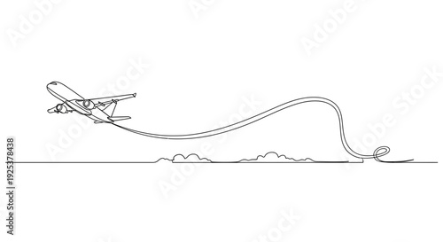 Airplane flying, drawing a roller coaster line in the sky, concept of fun and adventure