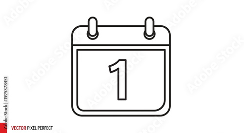 Calendar icon with number 1, simple outline, vector illustration, graphic resource