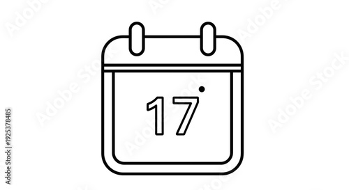 Calendar Page with Number 17 Icon, Simple Line Art, Date Reminder