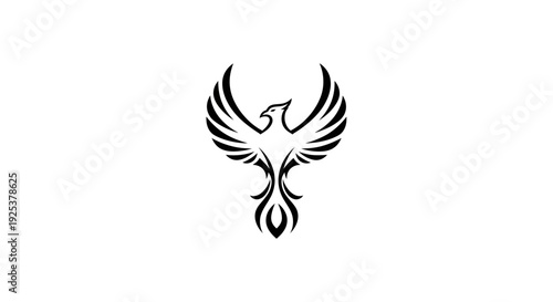 Black Phoenix Bird Logo Design - Mythical Firebird Silhouette for Strength and Rebirth