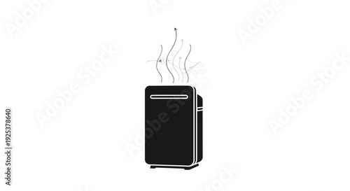 Black Air Purifier Icon with Steam, Isolated on White Background, Vector Illustration