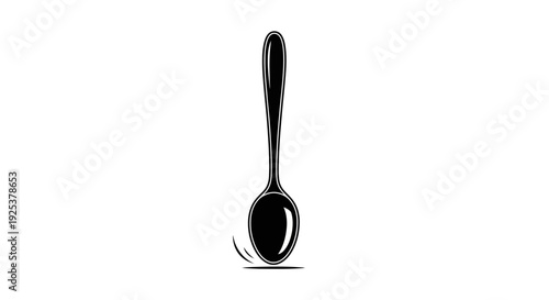 Black and White Illustration of a Spoon Tipping Over on a White Background