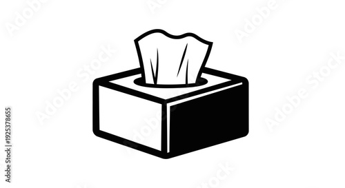 Black and White Icon of a Tissue Box with Tissues Emerging