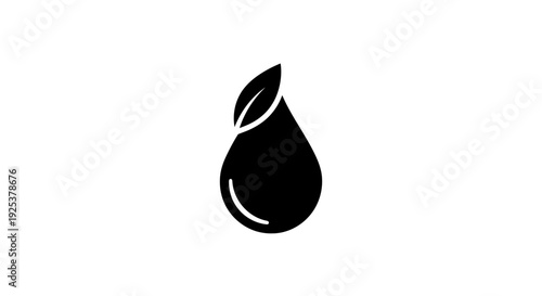 Black Water Drop with Leaf Icon - Nature, Organic, Eco-Friendly Symbol