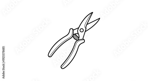 Black and White Illustration of Tin Snips or Aviation Snips Isolated on White Background