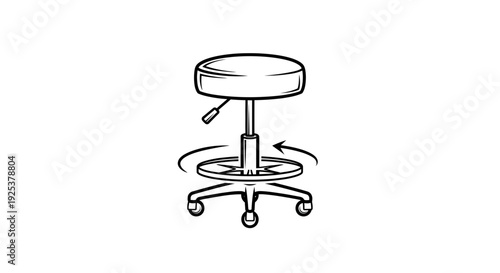 Adjustable Rolling Stool with Swivel Base and Casters - Line Art Icon