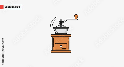 Vintage Coffee Grinder Icon - Manual Burr Grinder for Fresh Coffee Beans