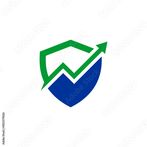 Shield with Upward Graph Arrow Logo Design.