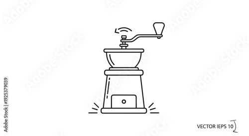 Vintage Coffee Grinder Icon: Manual Burr Grinder for Fresh Coffee Beans