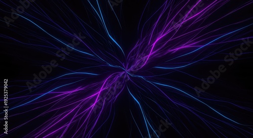 Abstract dark liquid flow with glowing vibrant purple and blue energy lines creating a dynamic sensory background texture ,electric ,sensory ,backdrop