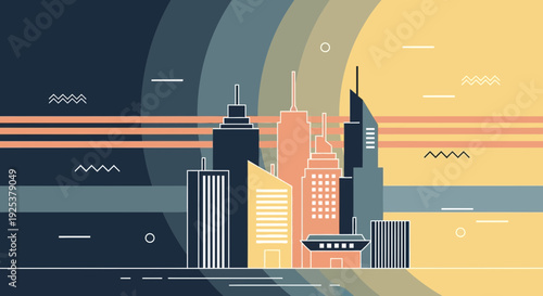 Cityscape with Modern Buildings and Skyscrapers.