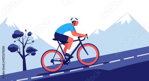 Cyclist Riding Bicycle on Roadway.