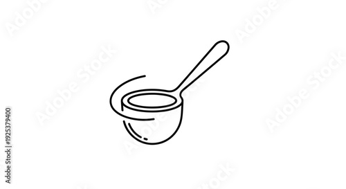 Scoop of powder with swirling motion icon, simple line art, isolated on white background