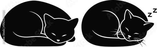 Sleeping Black Cats: Two adorable black cat illustrations, curled up in peaceful slumber, embody the serenity of rest and relaxation. 