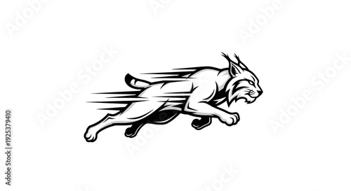 Dynamic running bobcat illustration with speed lines, wild animal mascot