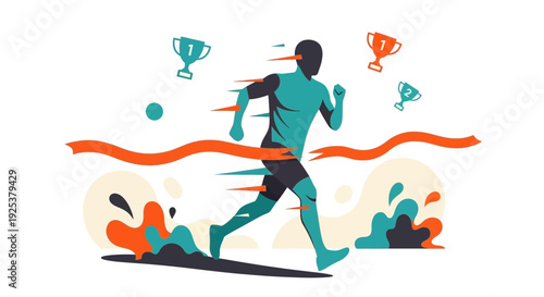 Man Running with Trophies and Motion.