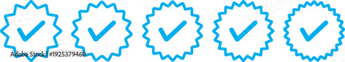 Blue Verified badge icon set. Blue tick check with social media account icon. blue verified icon, social media account verify icons. Blue Verified badge icon set. Blue tick check with social media 