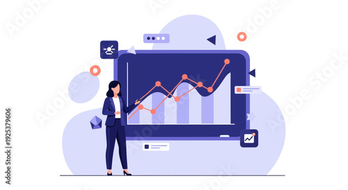 Woman Analyzing Data on Large Computer Screen.