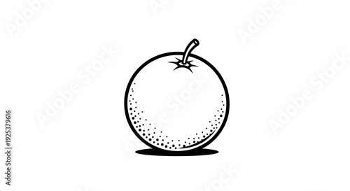Minimalist Black and White Line Art of a Single Orange with Stem