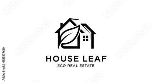 Eco Real Estate Logo with House and Leaf Symbol for Green Home Design