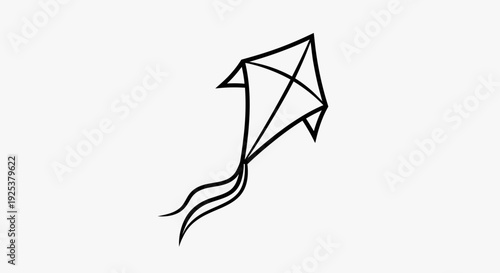 Simple Black and White Kite Flying with Wavy Tails on White Background