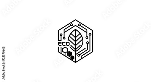 Eco Technology Logo Design with Leaf and Circuit Board in Hexagon Shape