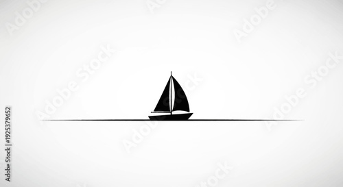 Minimalist Black Sailboat on White Background, Sailing on Calm Water