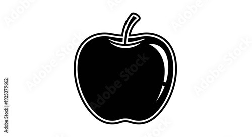 Simple Black Apple Icon Silhouette with Stem - Healthy Food Graphic