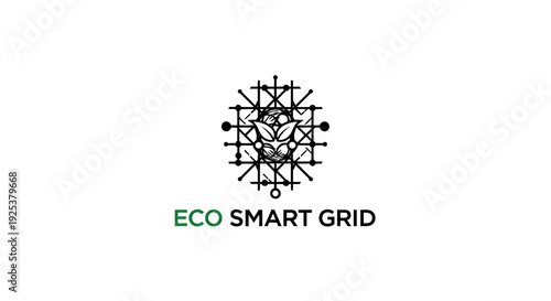 Eco Smart Grid Logo Design with Abstract Network and Green Leaves for Sustainable Energy