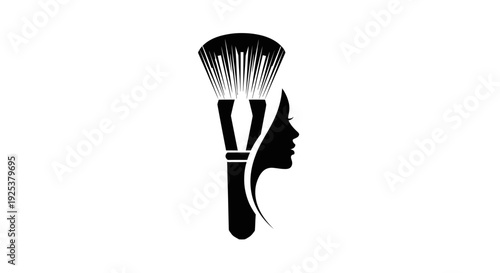 Elegant makeup brush and woman face profile silhouette for beauty and cosmetic branding