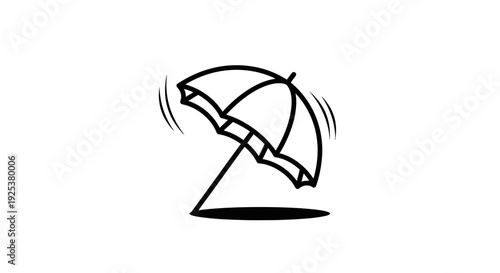 Hand-drawn illustration of a beach umbrella blowing in the wind