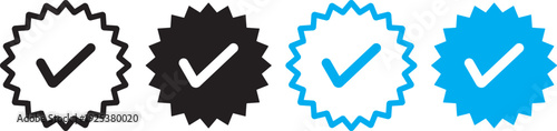 Blue Verified badge icon set. Blue tick check with social media account icon. blue verified icon, social media account verify icons. Blue Verified badge icon set. Blue tick check with social media 