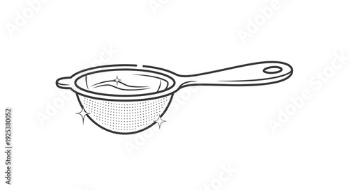 Hand-drawn illustration of a sieve with sparkling water, kitchen utensil icon