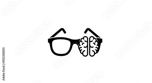 Glasses with Brain Lens Icon for Intelligence and Vision Concept