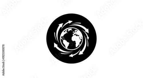 Global Earth Cycle with Arrows Icon - World Network and Environmental Sustainability Concept