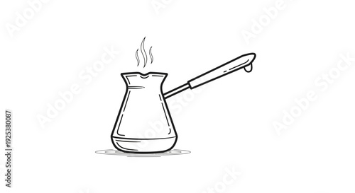 Hand-drawn illustration of a steaming coffee pot on a white background.