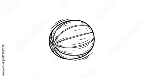 Hand-drawn sketch of a ripe cantaloupe melon with motion lines, isolated on white background