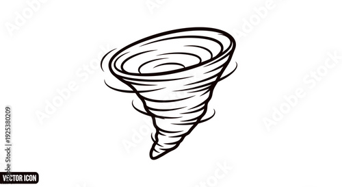 Hand-drawn tornado icon, swirling vortex, storm symbol, weather, natural disaster, vector illustration