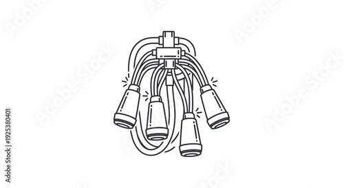 Creative abstract illustration of a complex electrical wiring system with multiple light bulbs