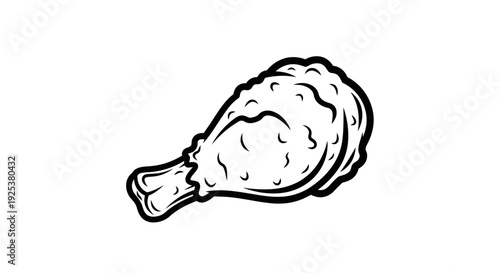 Crispy Fried Chicken Leg Drumstick Illustration, Black and White Line Art