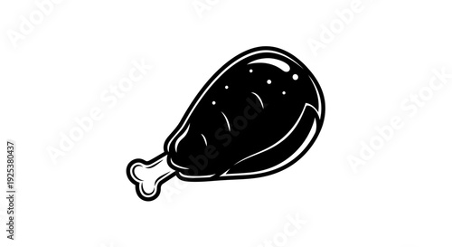 Crispy Fried Chicken Leg Icon, Black and White Silhouette, Vector Illustration