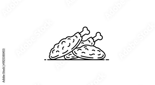 Crispy Fried Chicken Legs Icon, Fast Food Meal, Simple Line Art Illustration
