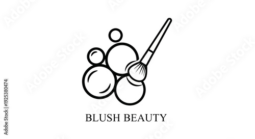 Minimalist Beauty Logo with Makeup Brush and Circles Line Art Design