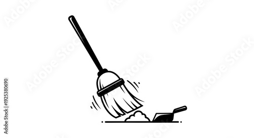 Broom Sweeping Dust and Dirt into Dustpan, Cleaning Concept
